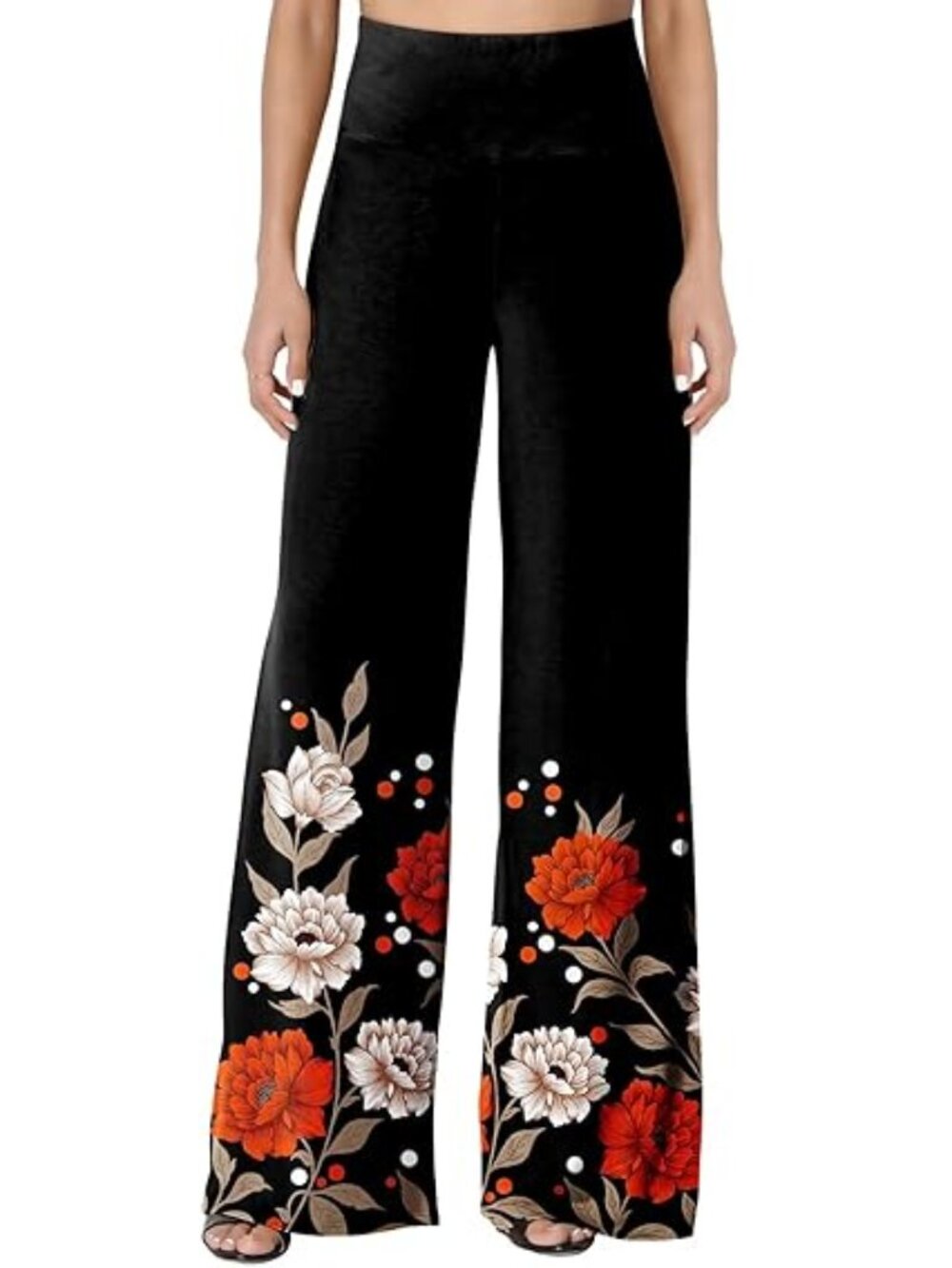 "Black/Red Floral" NEW Womens Stretchy Wide Leg Lounge Palazzo Pants Size 3XL